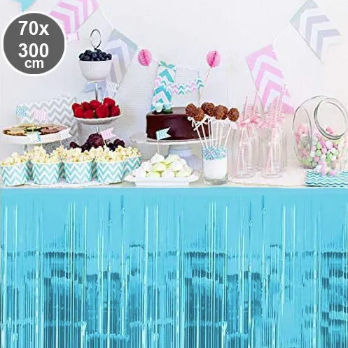 Açık Mavi Püsküllü Masa Eteği 70*300 cm